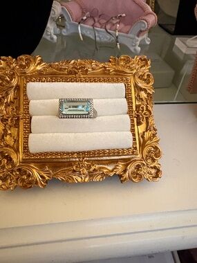 Aquamarine Emerald-Cut Halo Ring - Light Blue Stone